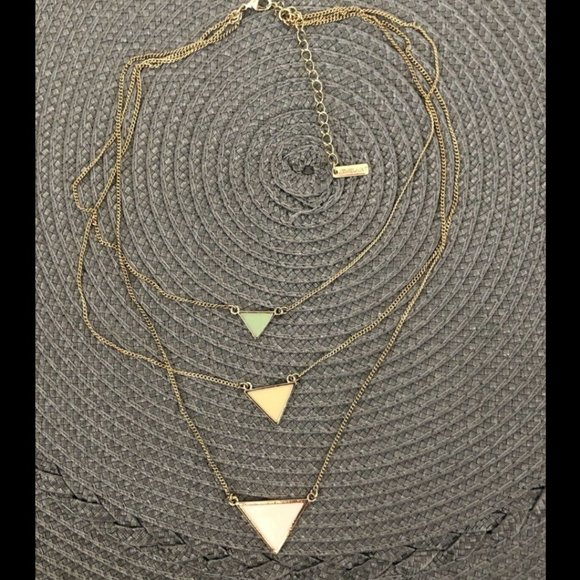 Jewelmint Pastel Points Triangle Fashion Multistrand Necklace Gold Pink Enamel - Picture 4 of 8